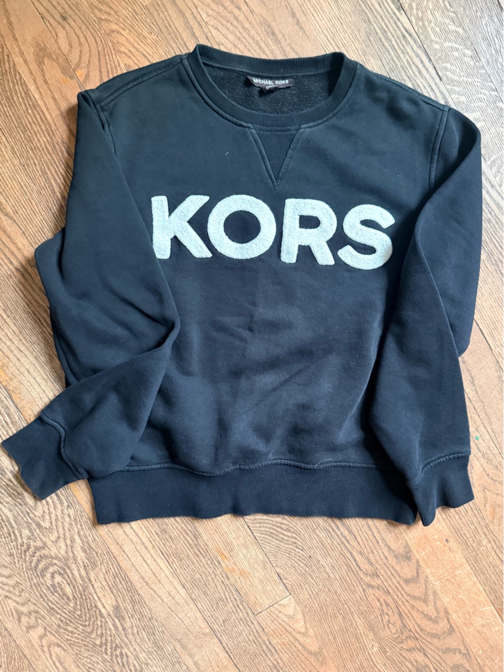 Michael Kors Black Crewneck Sweatshirt with White KORS Chenille Logo